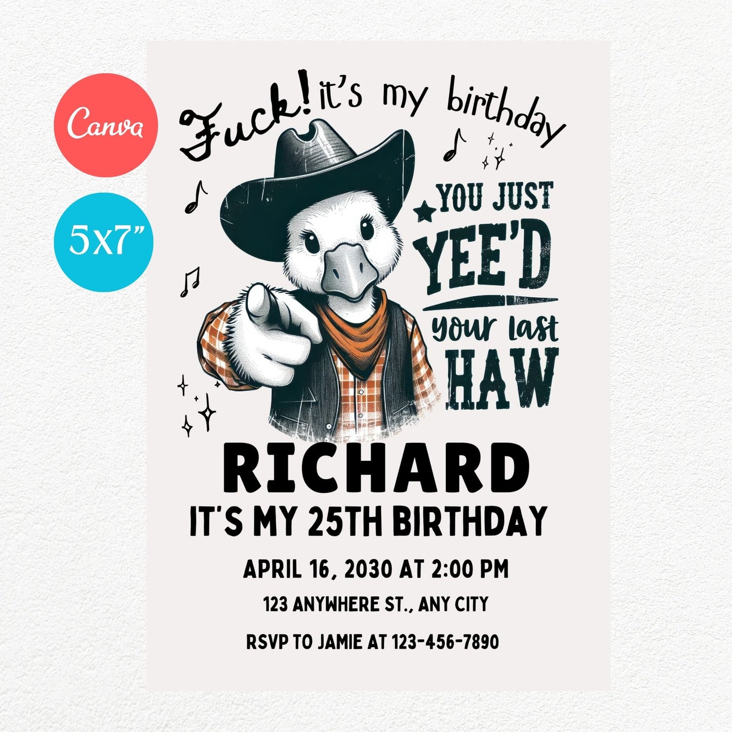 Yee haw Goose Funny Birthday Party Invitation