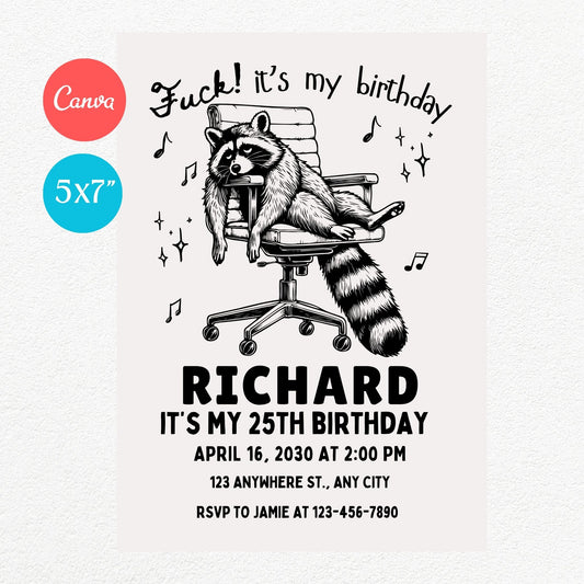 Fuck Racoon Funny Birthday Party Invitation