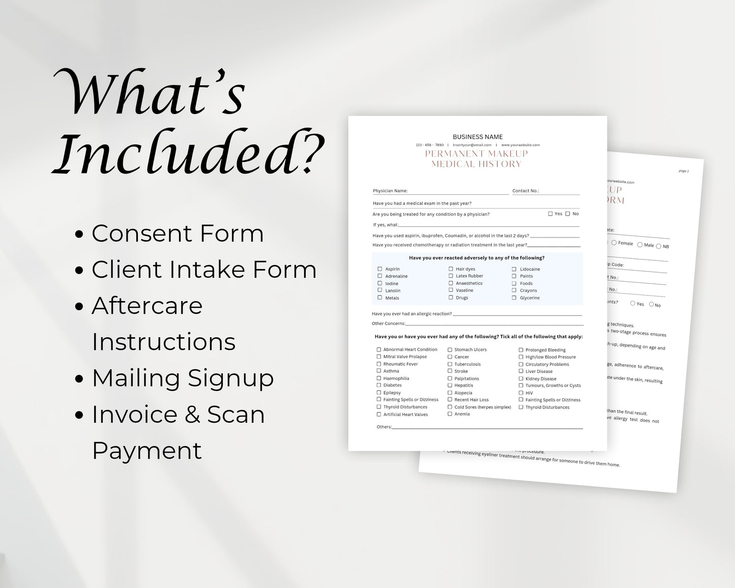 Permanent Makeup Form, Consultation form, Client consent form, Editable Canva templates