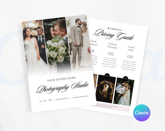 Photography Pricing Guide, Wedding Photography Price List, Edit in Canva - PDP09