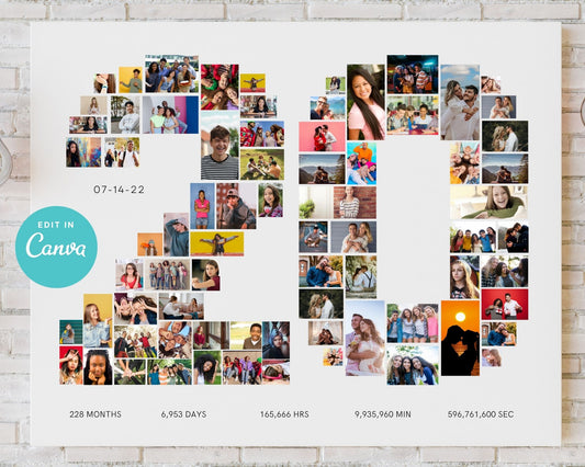 EDITABLE 20 Years Photo Collage, 80 Photos, Canva, DIGITAL