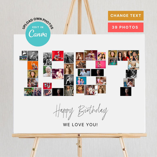 EDITABLE 1987 Photo Collage, 38th Birthday, Photo Collage Gift, Number Collage, CANVA