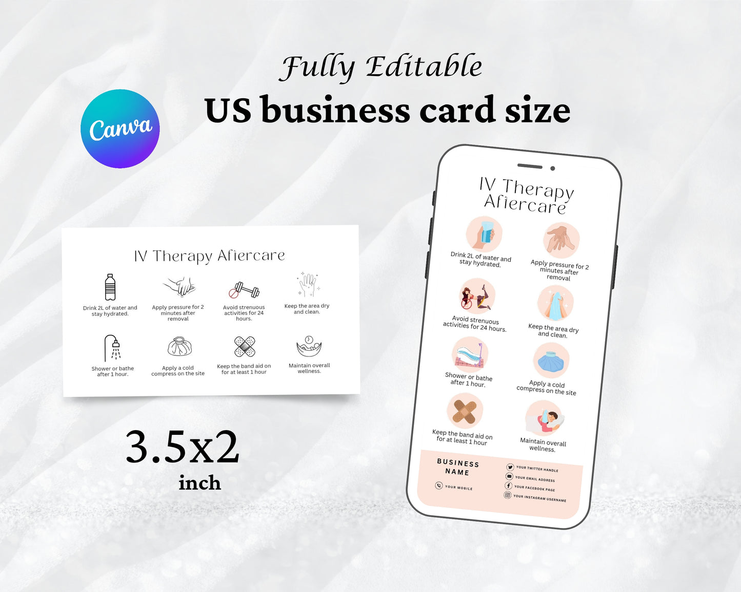 IV Therapy Care Card, Aftercare Card, Edit in Canva