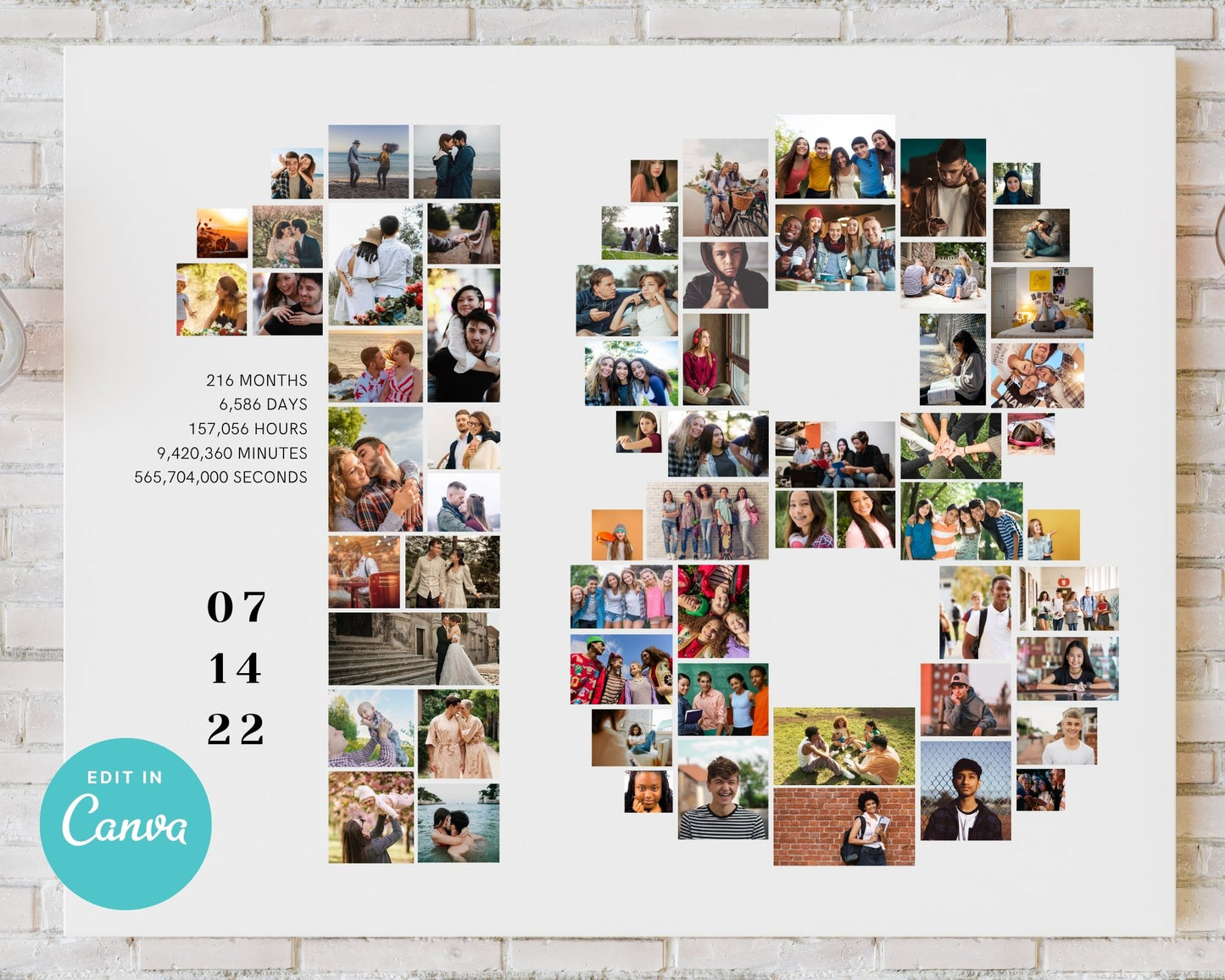 EDITABLE 18 Years Photo Collage, 63 Photos, Canva, DIGITAL