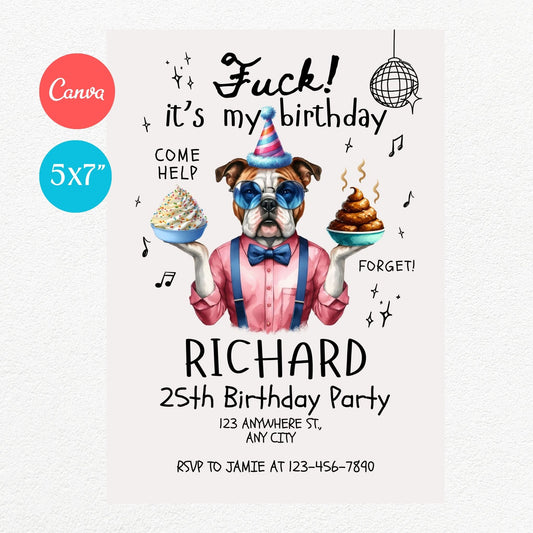 Funny Dog Cakes or Shit Birthday Party Invitation