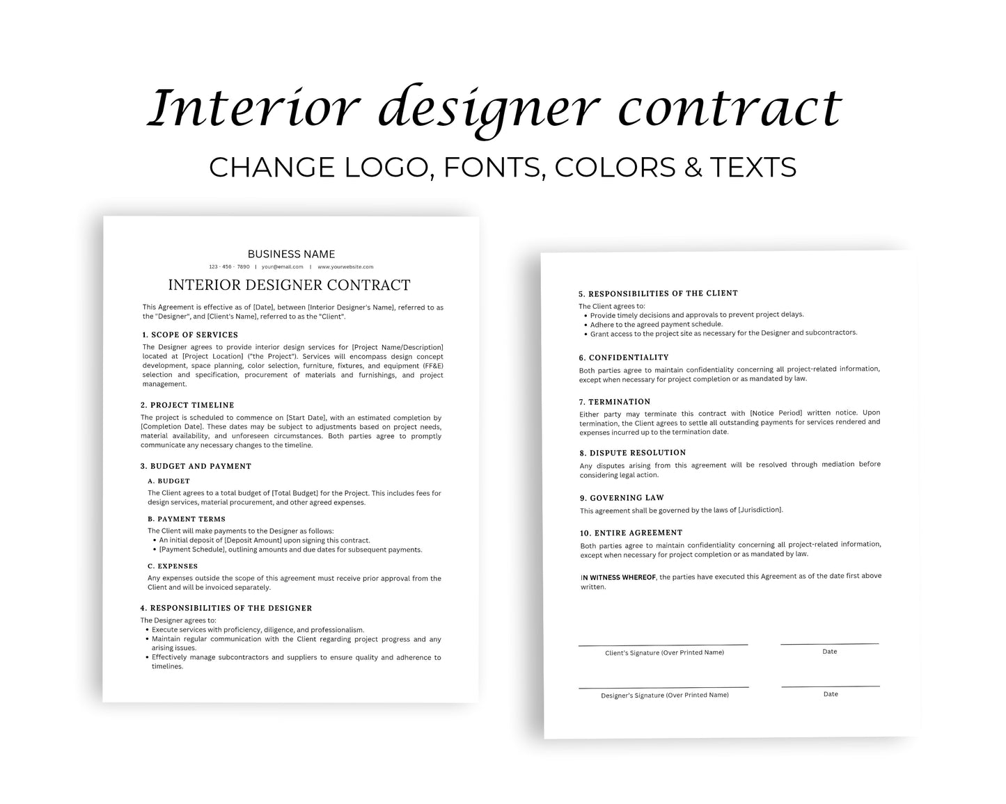 Interior Designer Printable Form, Edit in Canva, Digital