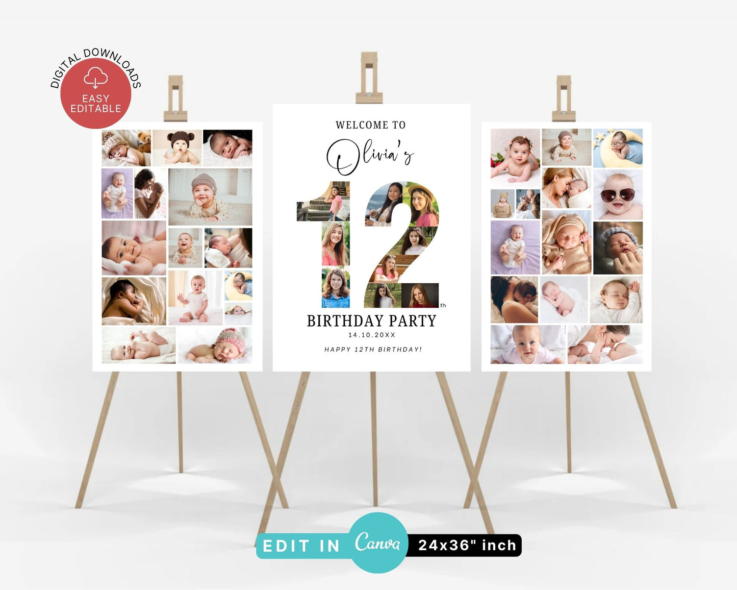 EDITABLE 12 Photo Collage, Welcome Sign, Canva, DIGITAL