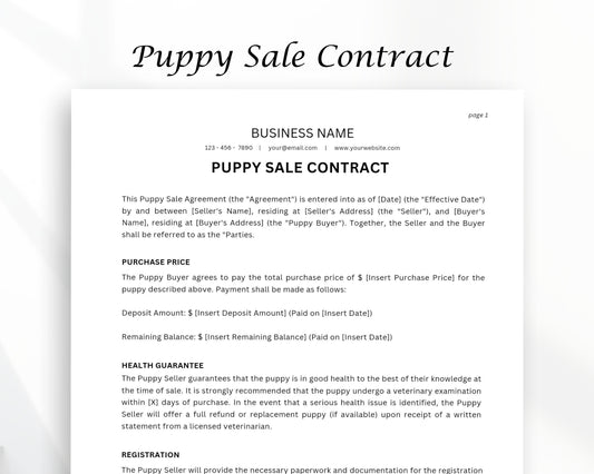 Puppy Sales Printable Form, Edit in Canva, Digital