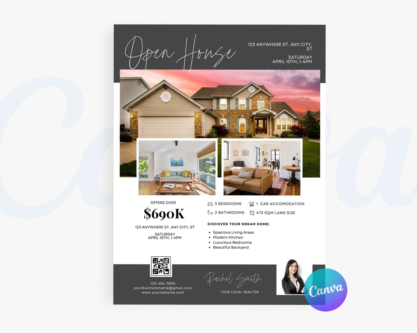 Real Estate Flyers, For Sale Flyer Marketing Flyer, Open Listing, Edit in Canva - REDF02