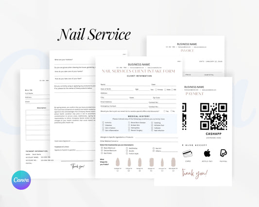 Nail Service Form, Consultation form, Client consent form, Editable Canva templates