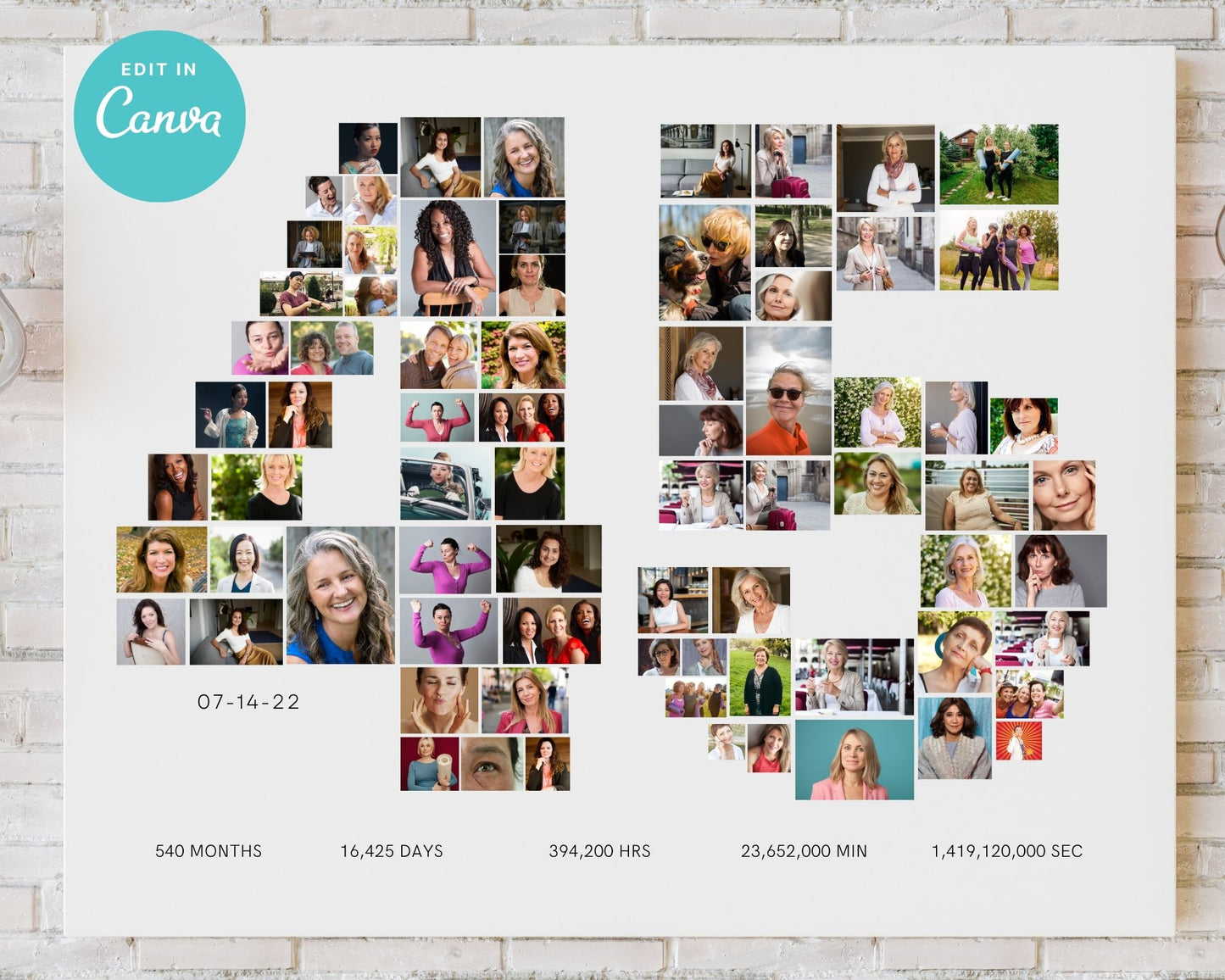 EDITABLE 45 Years Photo Collage, 78 Photos, Canva, DIGITAL