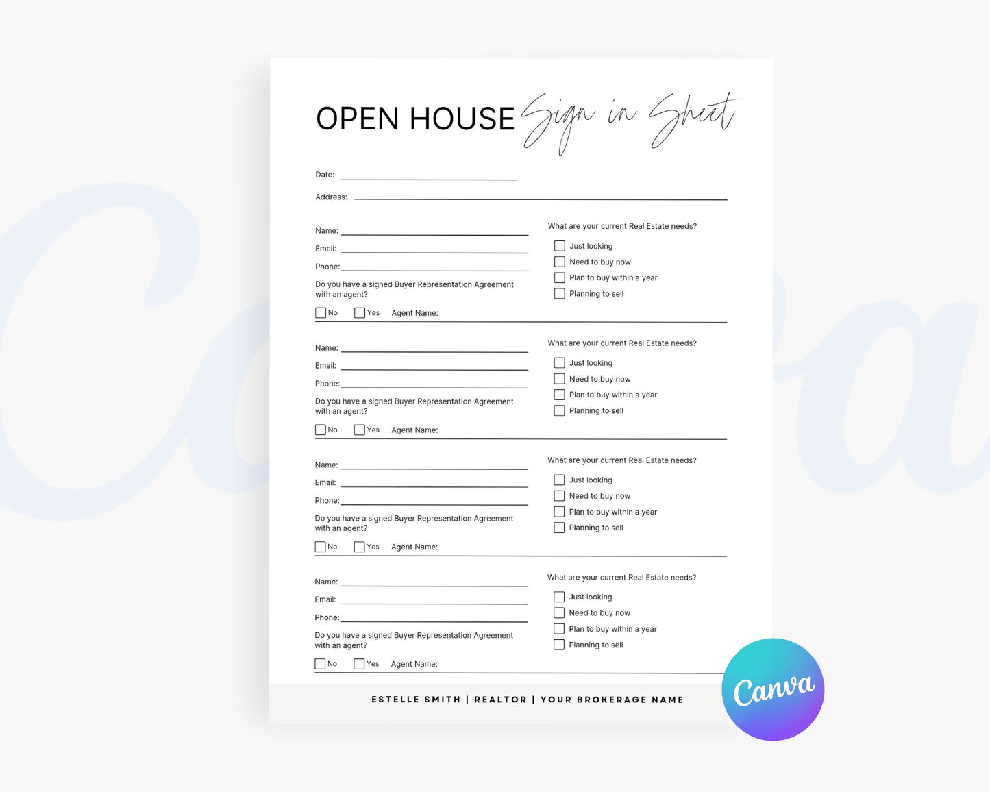 Open House Sign Sheet, Edit in Canva - REDF13