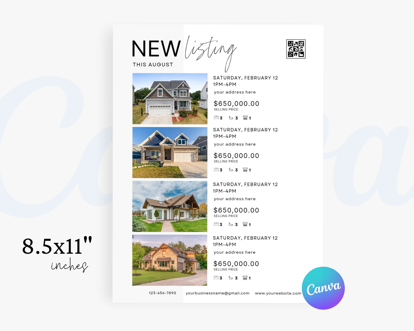 Real Estate Flyers, For Sale Flyer Marketing Flyer, Open Listing, Edit in Canva - REDF03