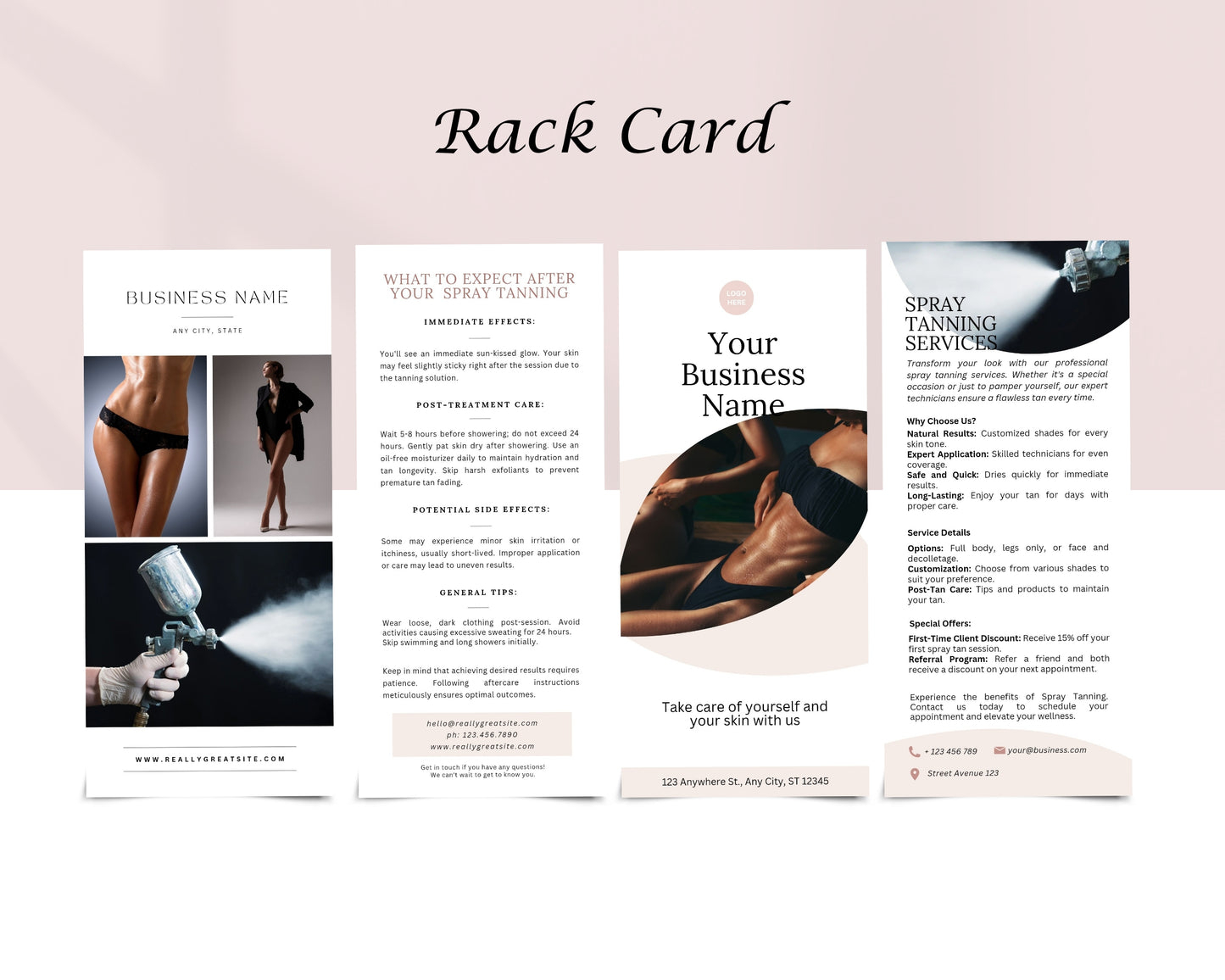 Spray Tan Form, Consultation form, Client consent form, Loyalty Card, Business Card, Editable Canva templates, Aftercare Card