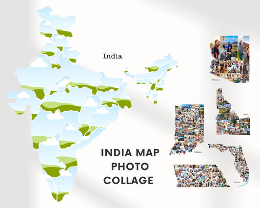 EDITABLE India Map Photo Collage, 25+ Photos, Map Wall Art, CANVA, Digital