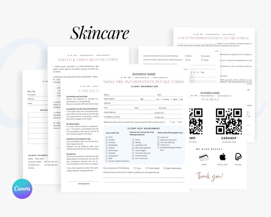 Skincare Form, Consultation form, Client consent form, Editable Canva templates