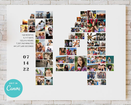 EDITABLE 14 Years Photo Collage, 62 Photos, Canva, DIGITAL