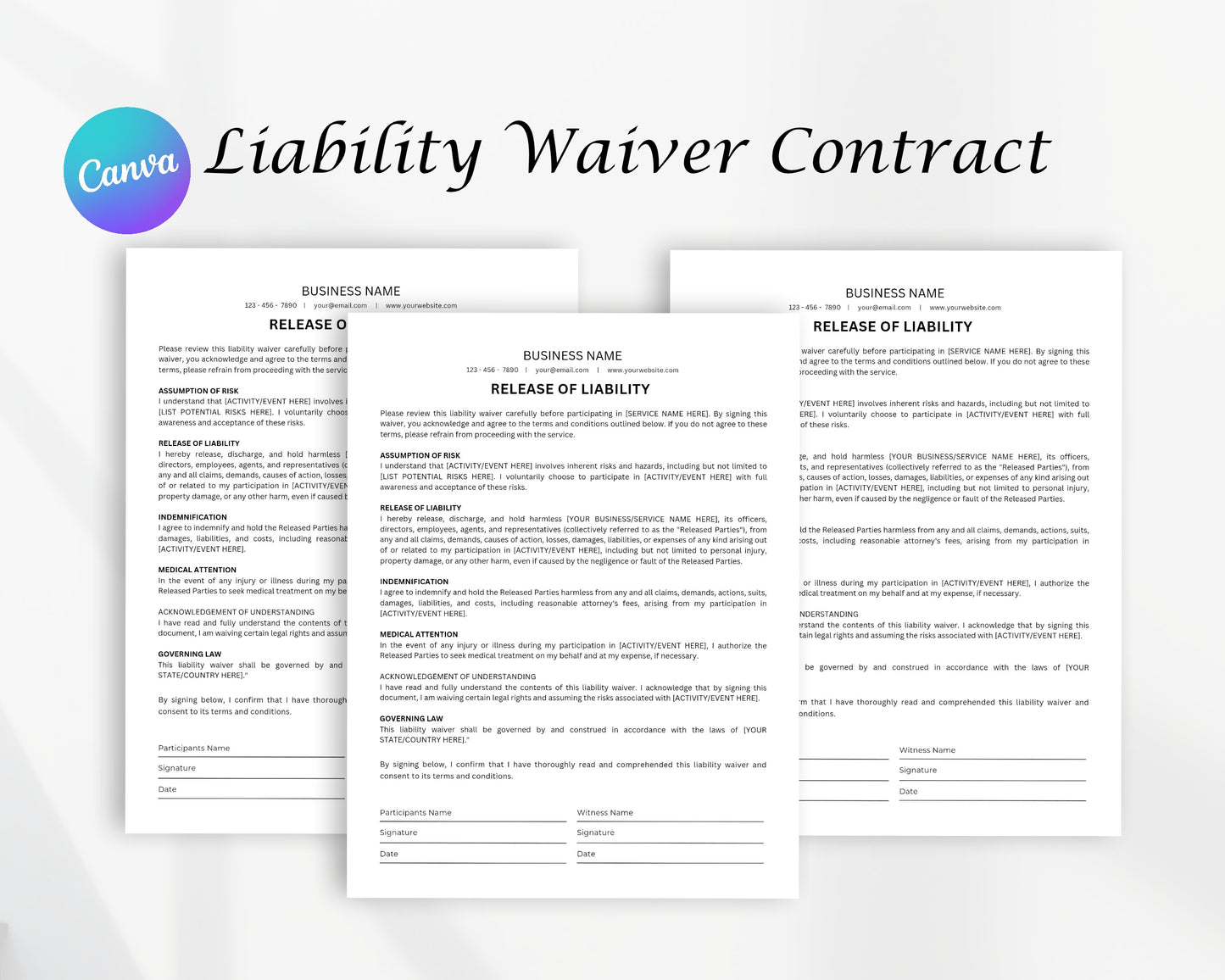 Liability Waiver Printable Form, Edit in Canva, Digital