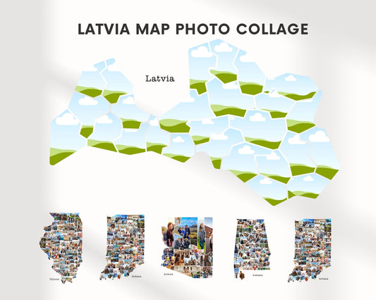 EDITABLE Latvia Map Photo Collage, 25 Photos, Map Wall Art, CANVA, Digital