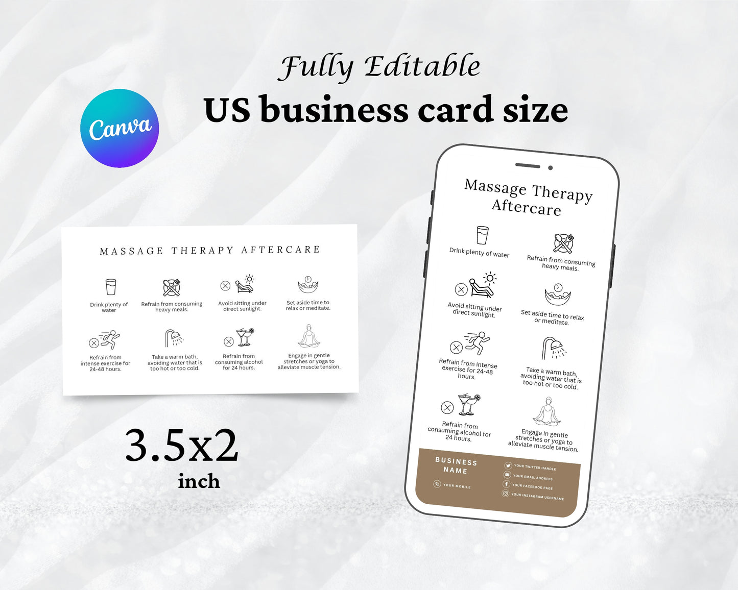 Massage Therapy Care Card, Aftercare Card, Edit in Canva