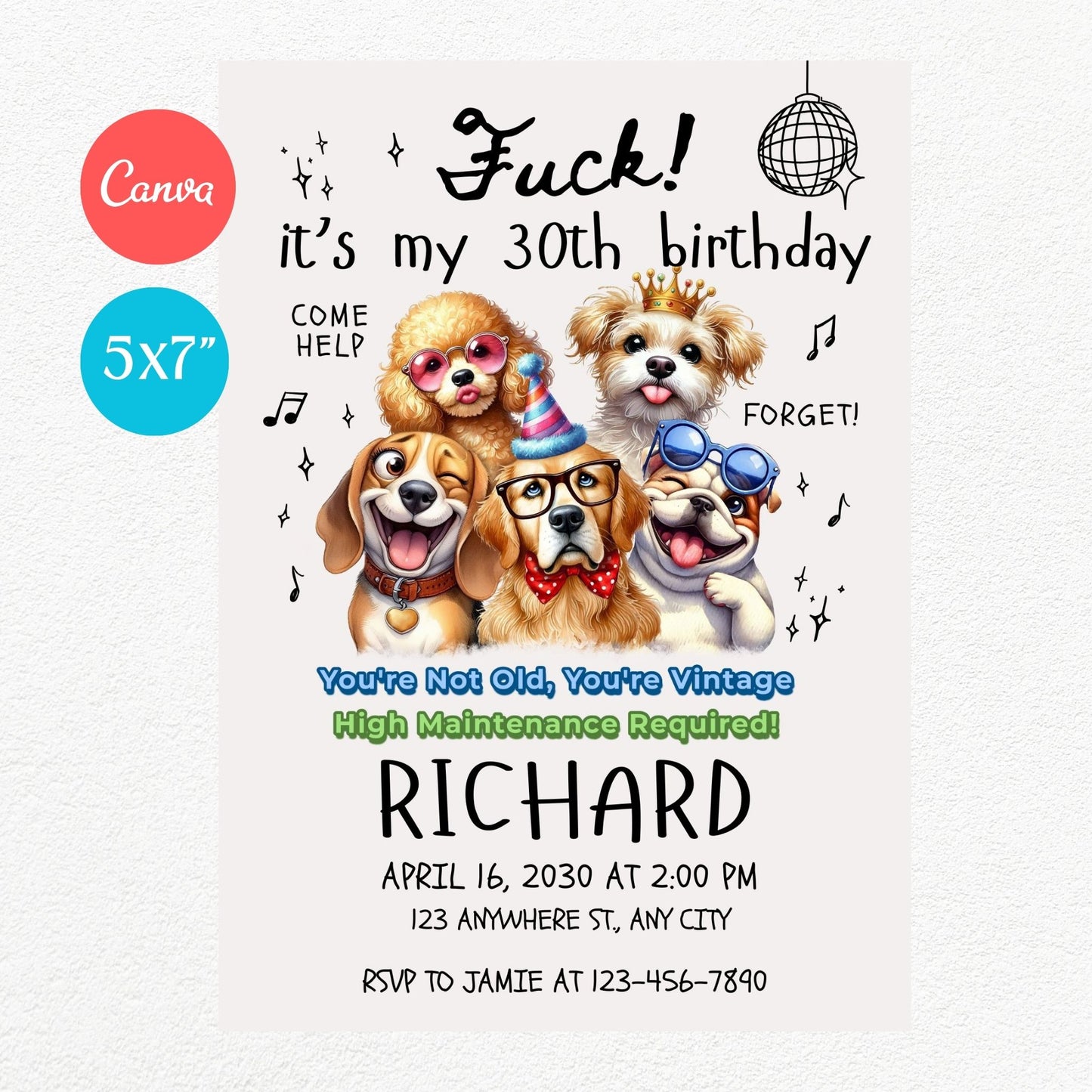 Dogs Funny Birthday Party Invitation