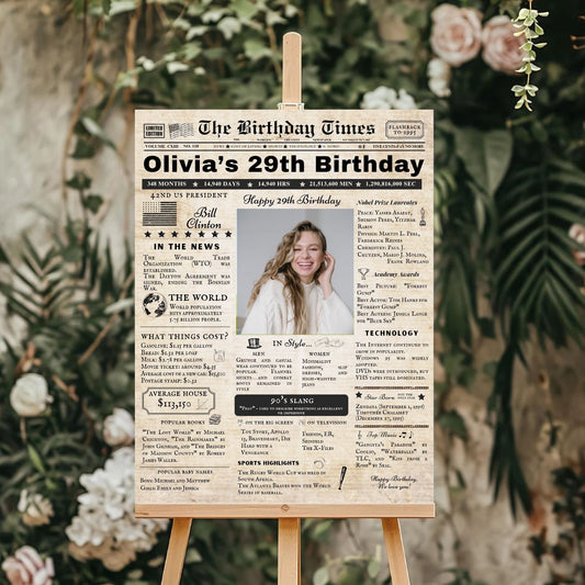 29th Birthday Vintage Brown Newspaper, EDITABLE Birthday Posters, Printable Newspaper Birthday Gifts, Canva