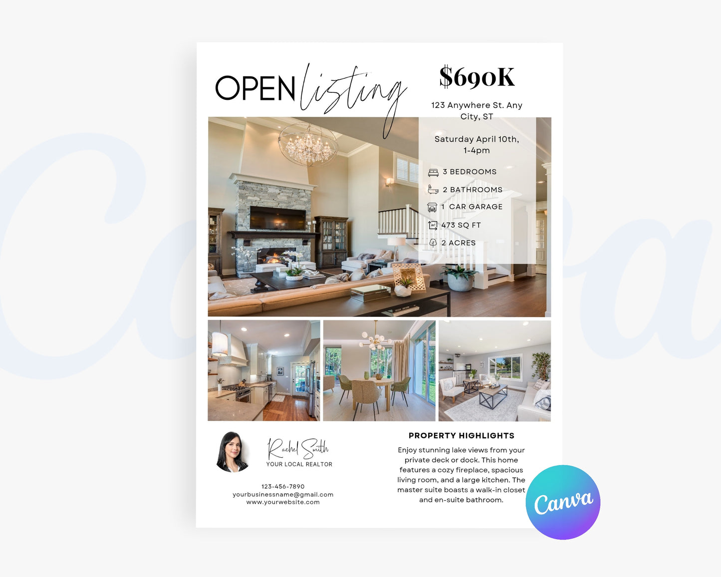 Real Estate Flyers, For Sale Flyer Marketing Flyer, Open Listing, Edit in Canva - REDF09