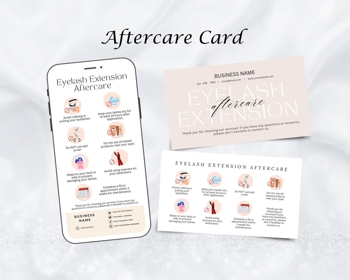 Eyelash Extensions Care Card, Aftercare Card, Edit in Canva