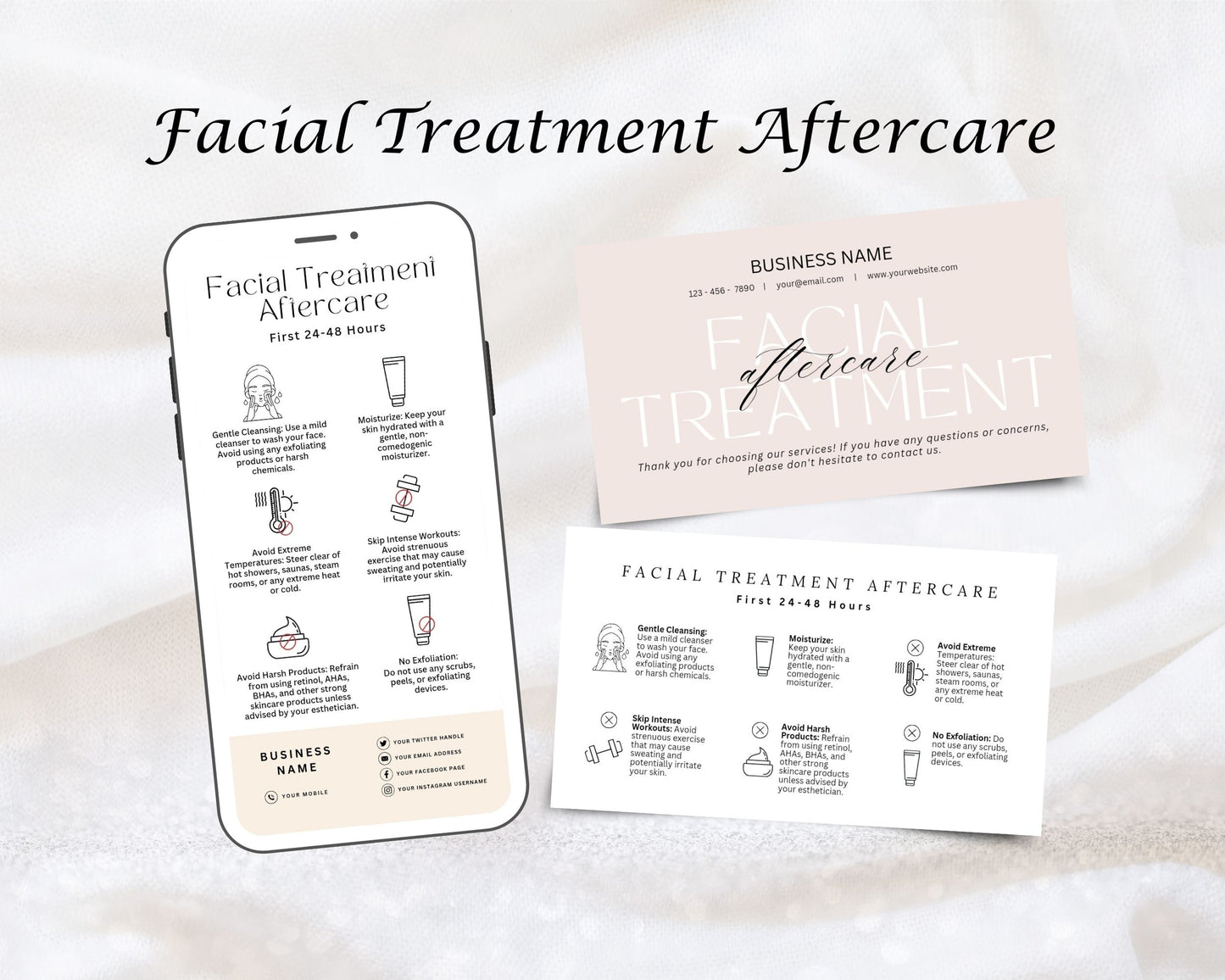 Facial Treatment Care Card, Aftercare Card, Edit in Canva