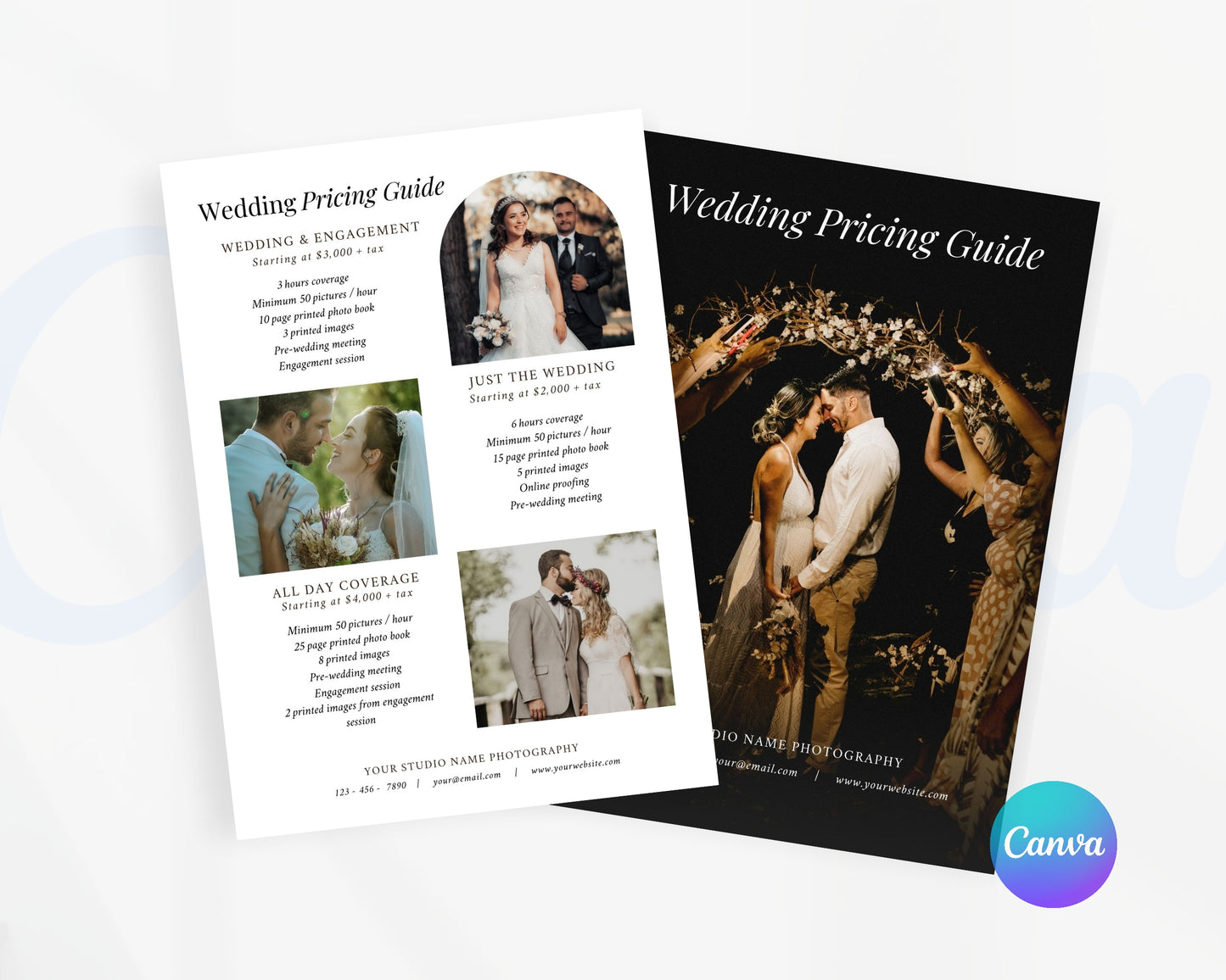 Photography Pricing Guide, Wedding Photography Price List, Edit in Canva - PDP01