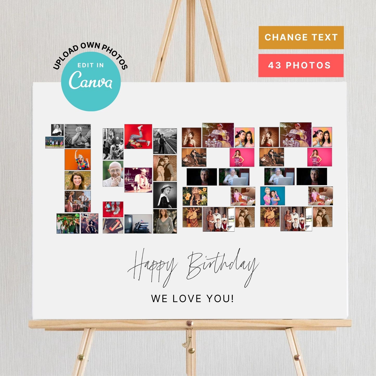 EDITABLE 1988 Photo Collage, 37th Birthday, Photo Collage Gift, Number Collage, CANVA