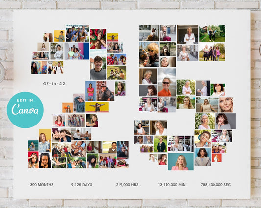 EDITABLE 25 Years Photo Collage, 77 Photos, Canva, DIGITAL