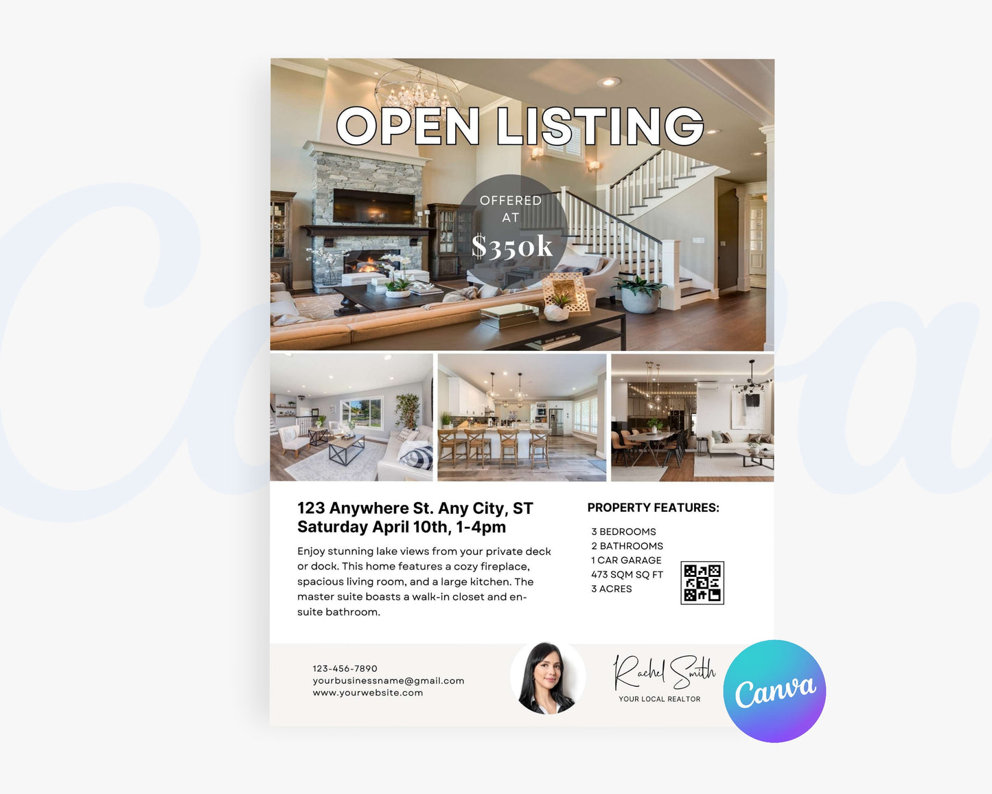 Real Estate Flyers, For Sale Flyer Marketing Flyer, Open Listing, Edit in Canva - REDF05