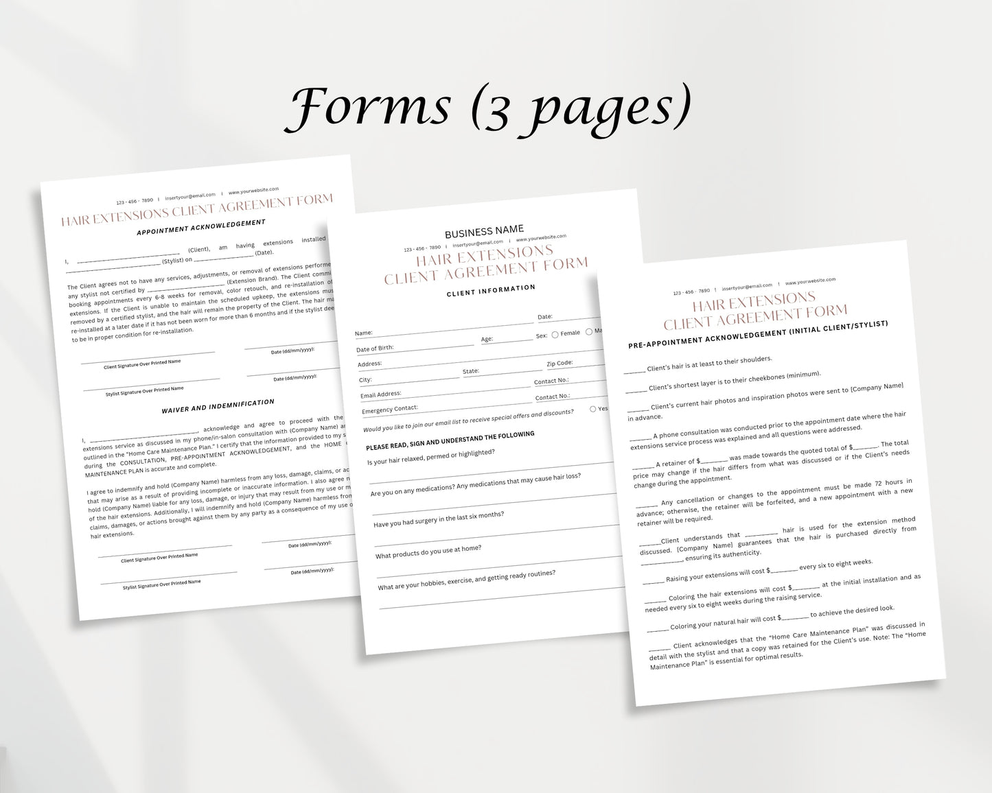 Hair Extensions Form, Consultation form, Client consent form, Editable Canva templates