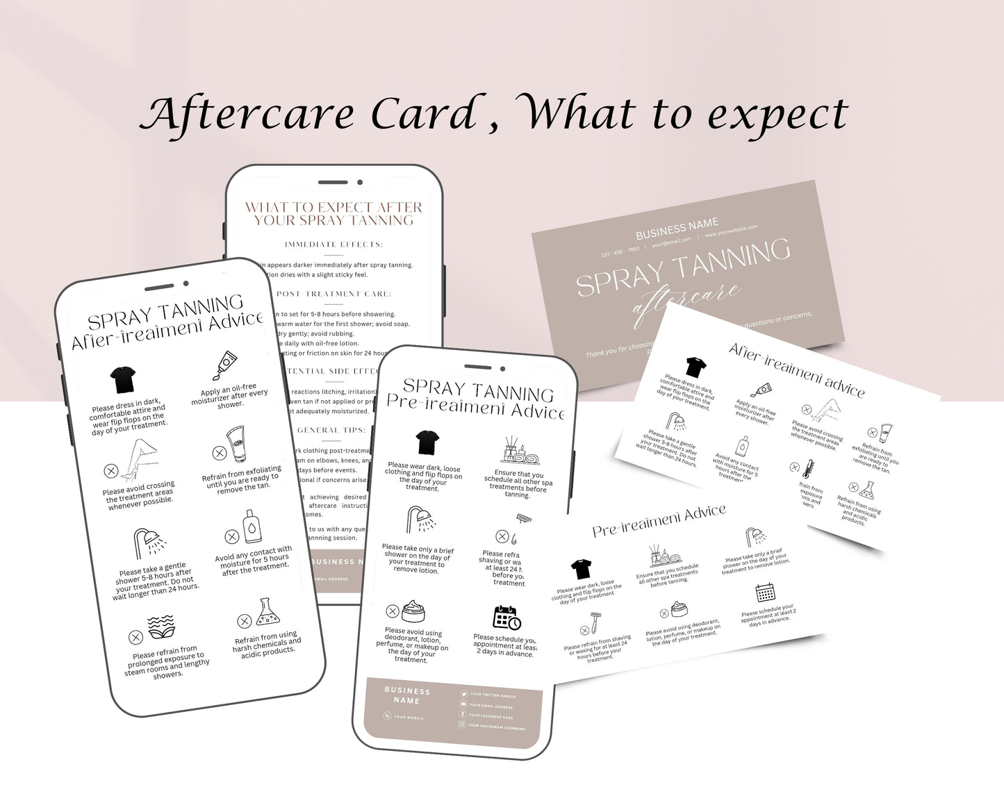 Spray Tan Form, Consultation form, Client consent form, Loyalty Card, Business Card, Editable Canva templates, Aftercare Card