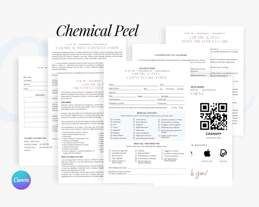 Chemical Peel Form, Consultation form, Client consent form, Editable Canva templates