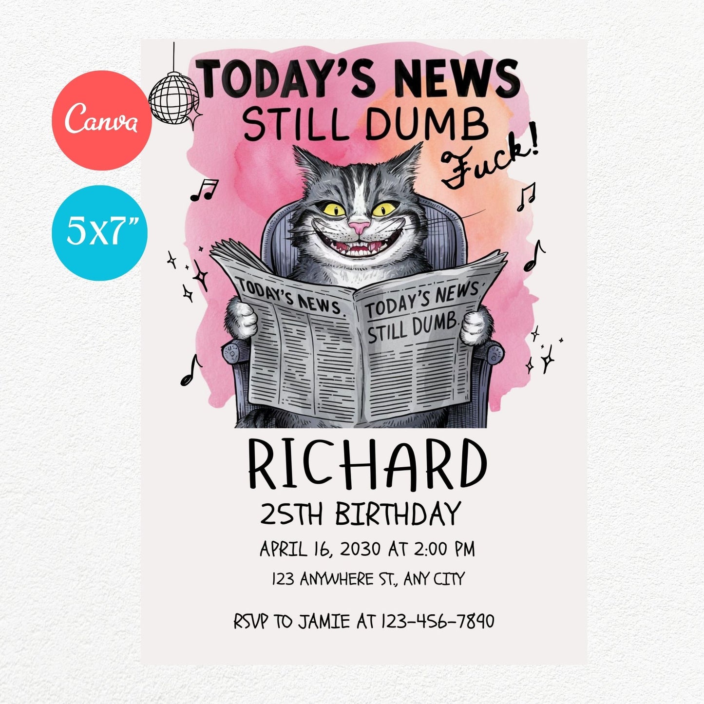 Today's News Funny Birthday Party Invitation