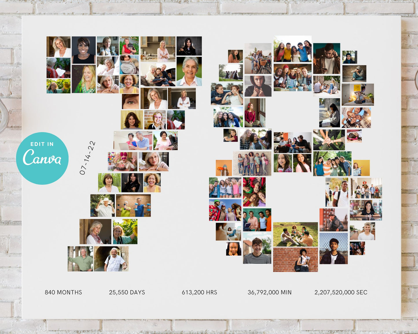 EDITABLE 78 Years Photo Collage, 76 Photos, Canva, DIGITAL