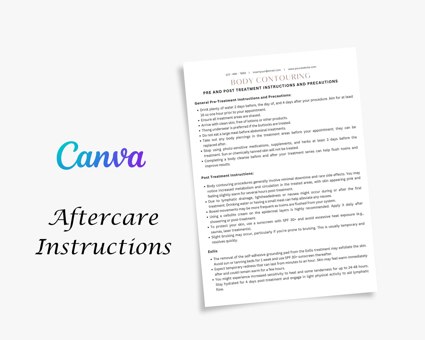 Body Contouring Form, Consultation form, Client consent form, Editable Canva templates