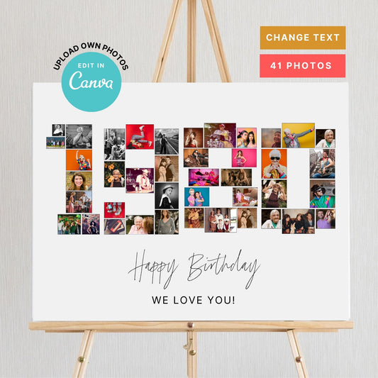 EDITABLE 1980 Photo Collage, 45th Birthday, Photo Collage Gift, Number Collage, CANVA