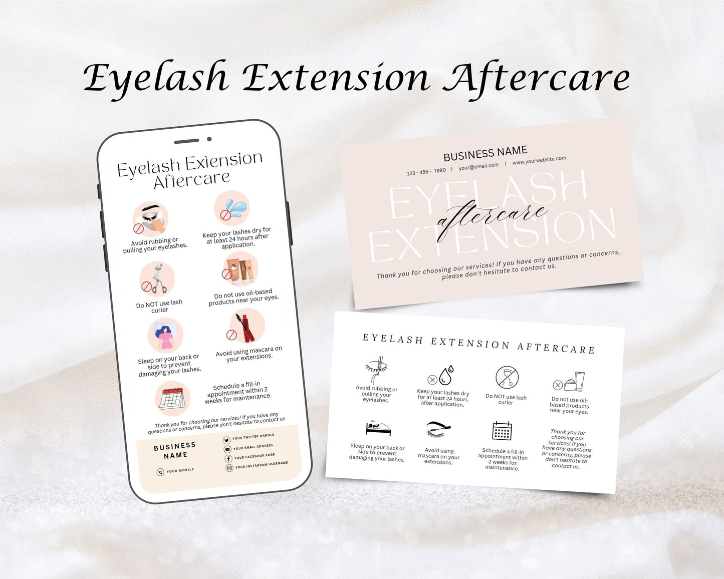 Eyelash Extensions Care Card, Aftercare Card, Edit in Canva