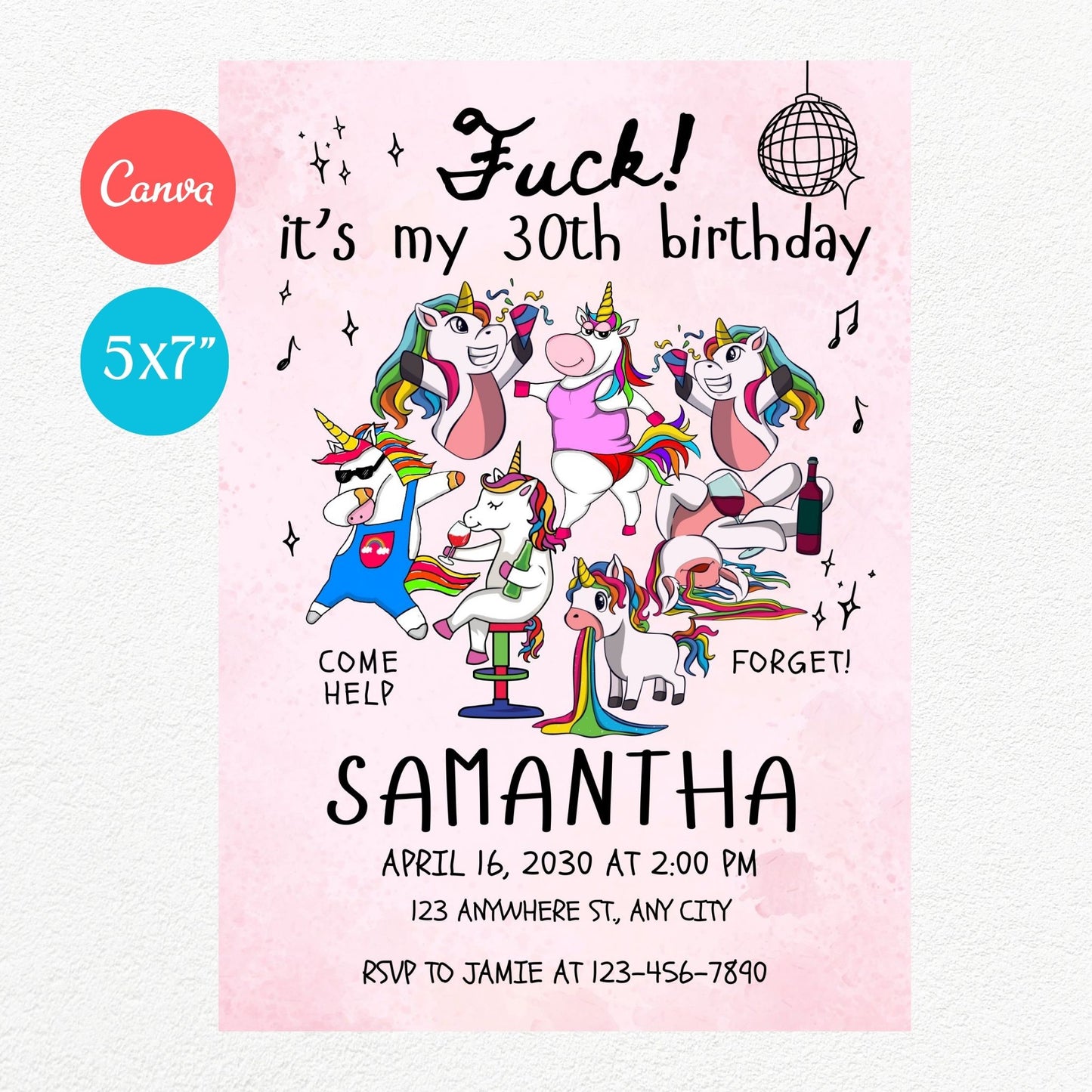 Unicorn Funny Birthday Party Invitation