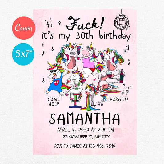 Unicorn Funny Birthday Party Invitation