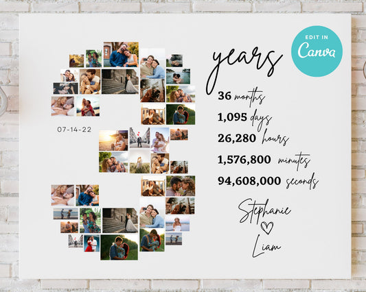 EDITABLE 3 Years Photo Collage, 40 Photos, Canva, DIGITAL