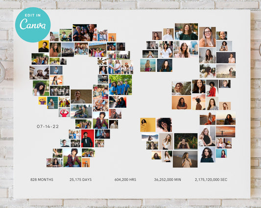 EDITABLE 93 Years Photo Collage, 92 Photos, Canva, DIGITAL