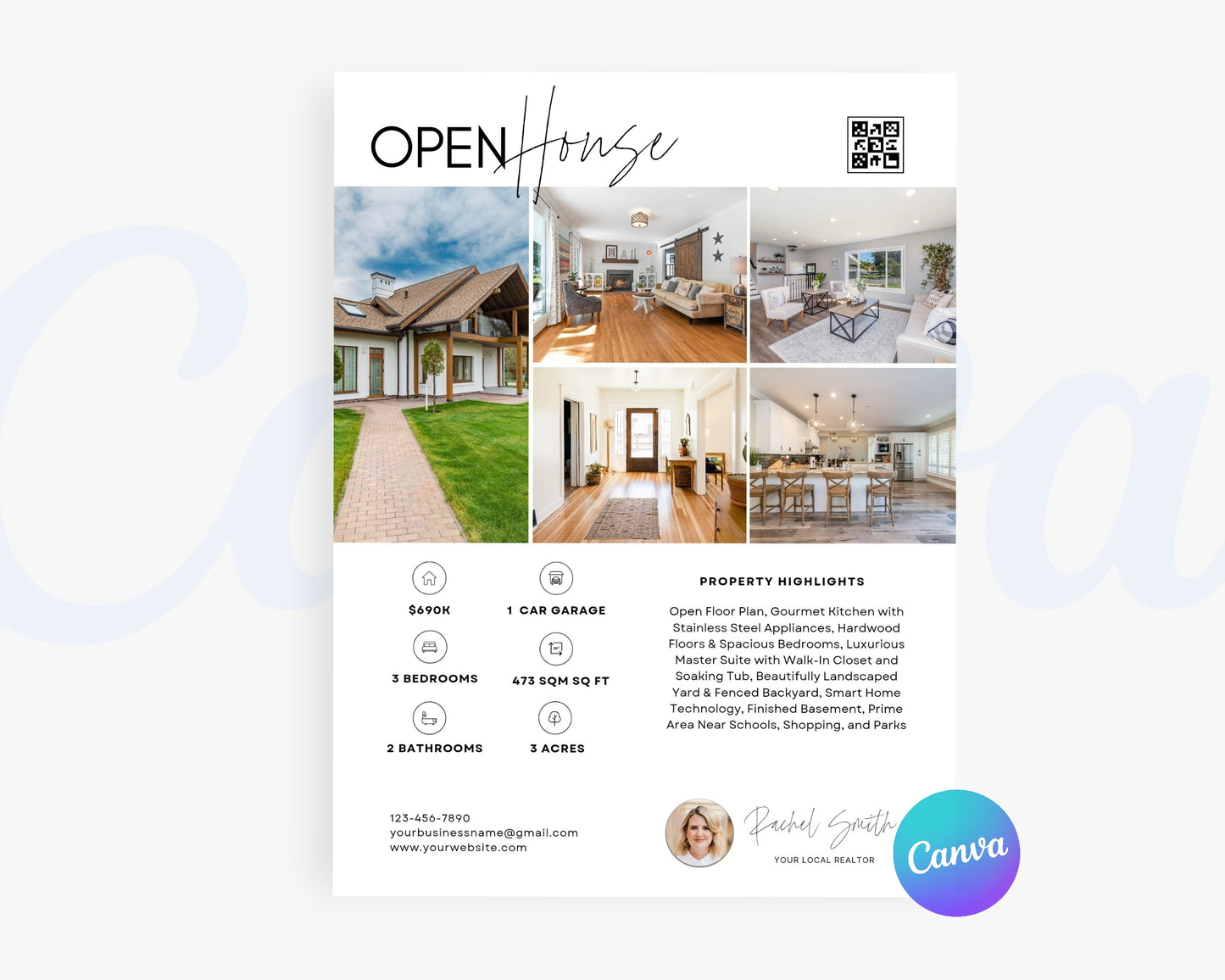 Real Estate Flyers, For Sale Flyer Marketing Flyer, Open Listing, Edit in Canva - REDF04