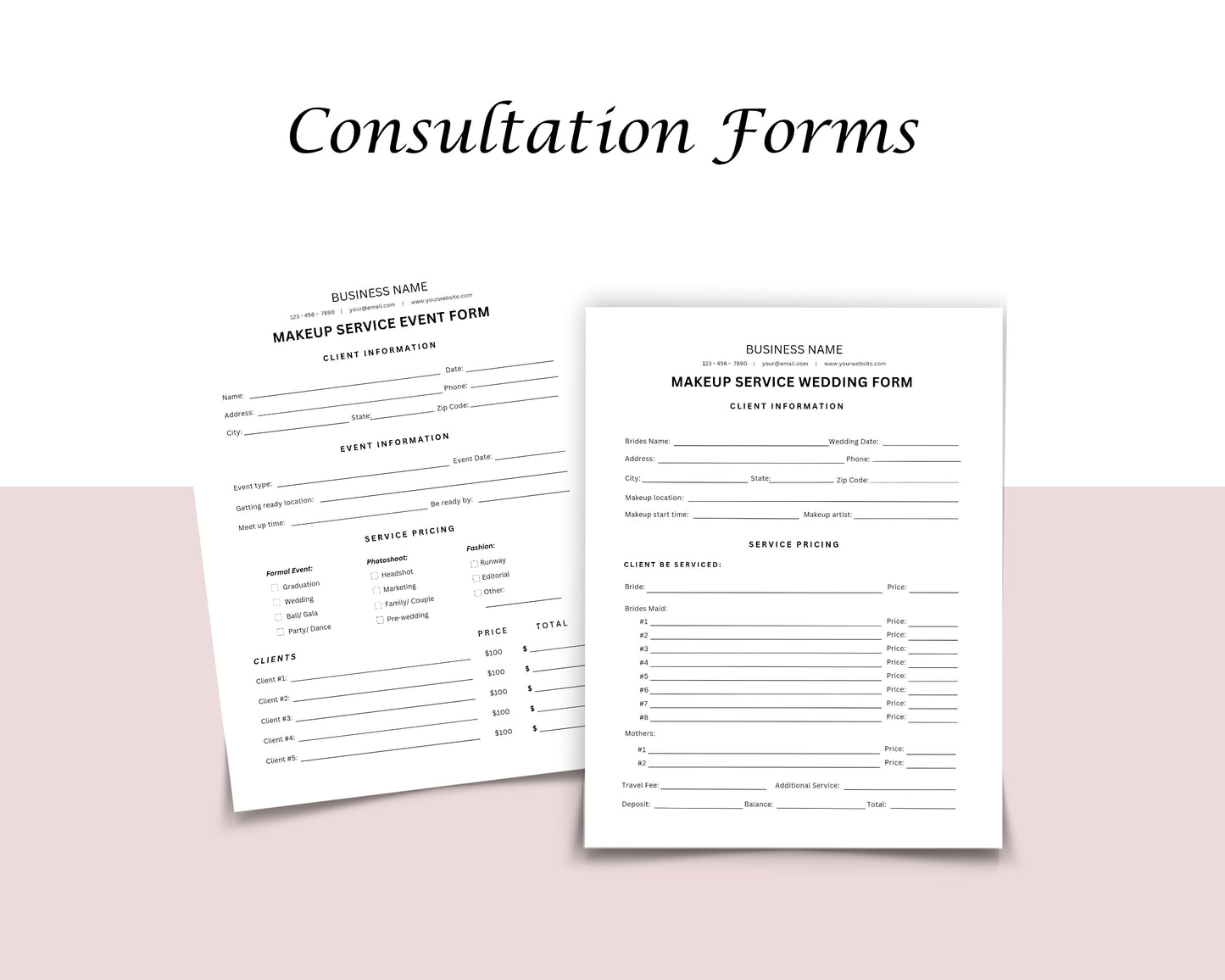 Makeup Service Business Forms, Consultation form, Client consent form, Loyalty & Business Card, Edit in Canva