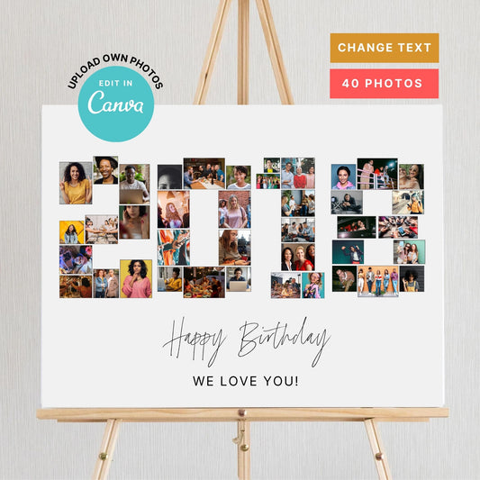 EDITABLE 2018 Photo Collage, Photo Collage Gift, Number Collage, CANVA