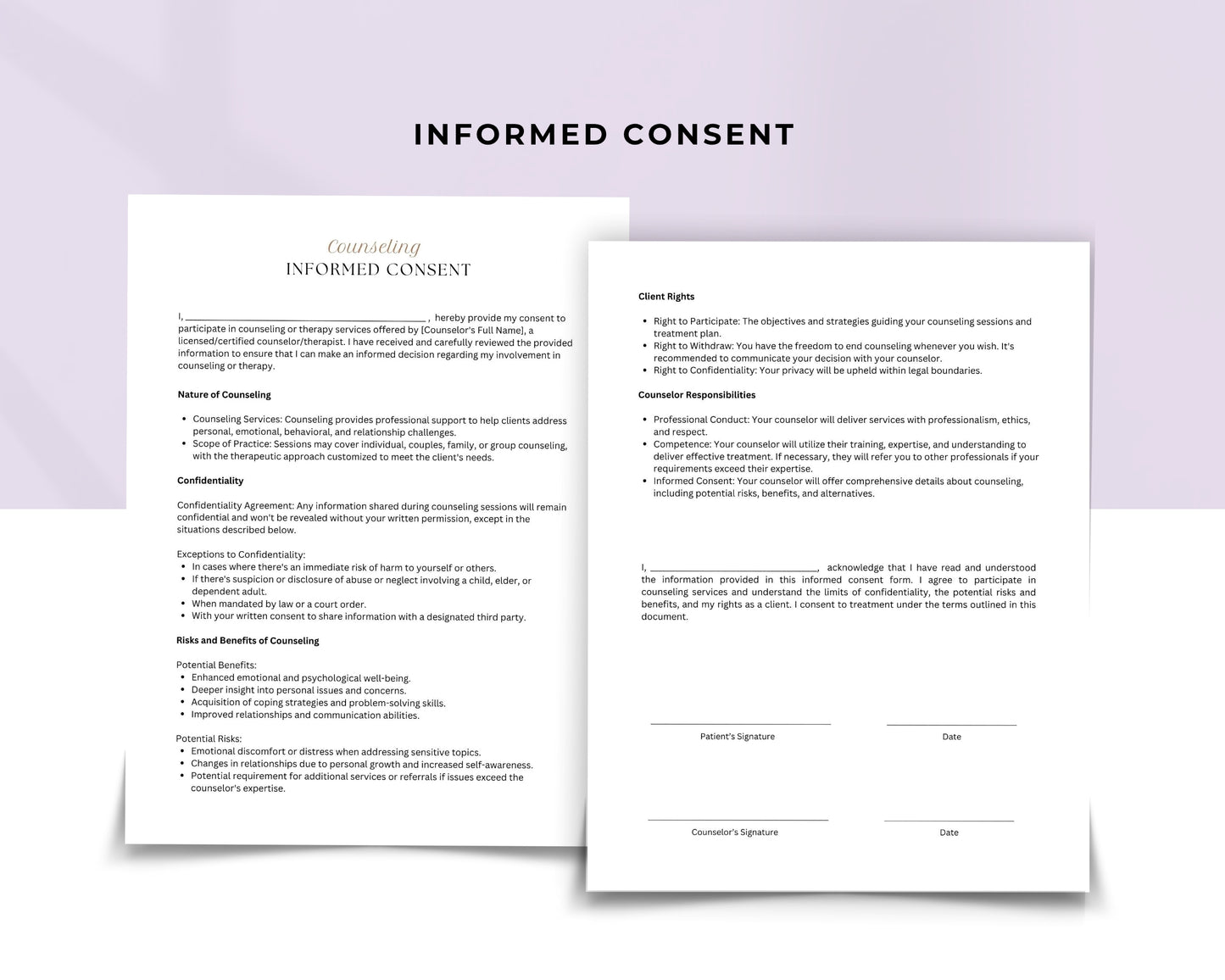 Counseling Printable Form, Edit in Canva, Digital