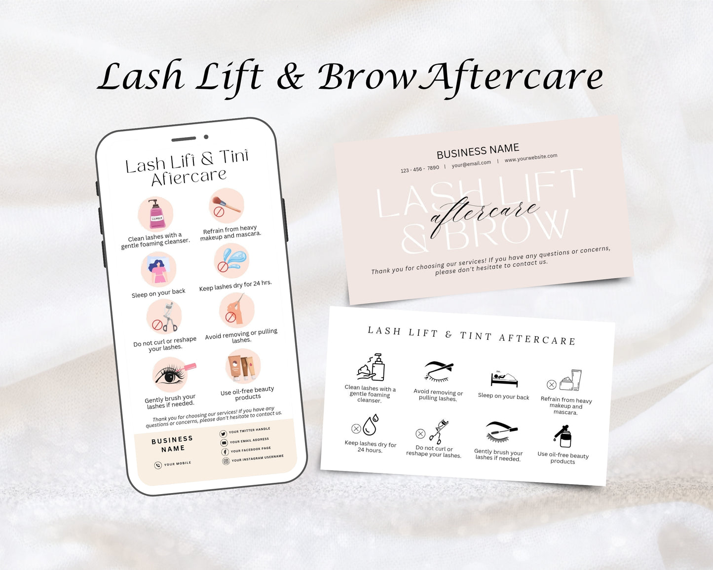 Lash Lift & Brow Care Card, Aftercare Card, Edit in Canva